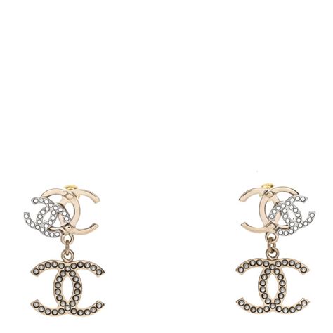 chanel crystal pearl double cc drop earrings gold silver|Chanel cc earrings original.